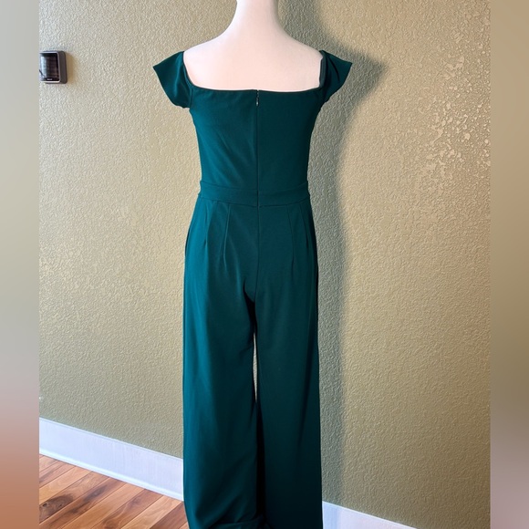 EXPRESS DEEP TEAL OFF THE SHOULDER WIDE LEG JUMPSUIT W/ POCKETS Small - Picture 4 of 4